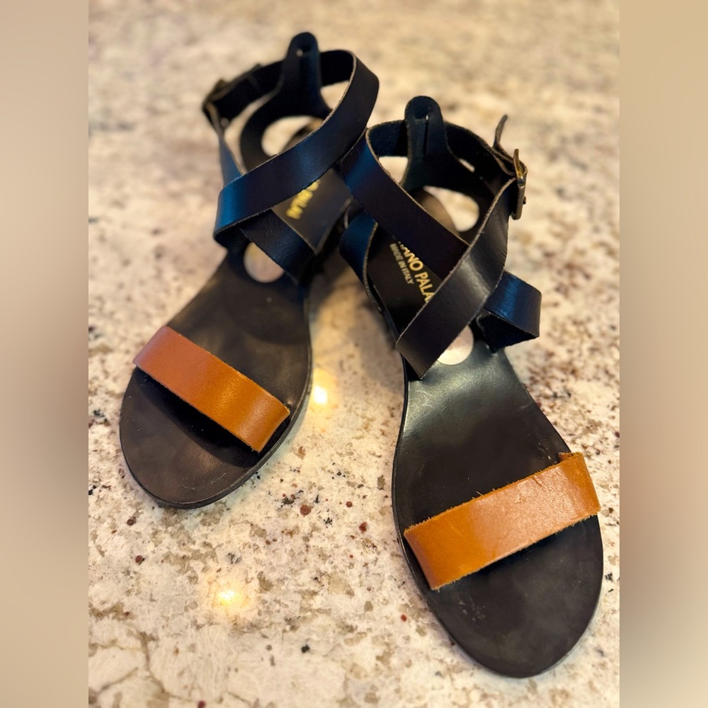 Stylish Leather Wedge Sandals - Picture 1 of 6
